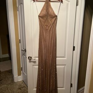 Glamorous Tan Backless Prom Dress